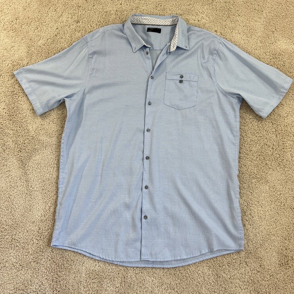Plaza Italia Dress Shirt Mens 3XL Blue Short Sleeve Button Down Line Iridesent